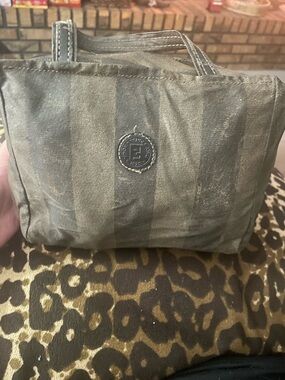 Fendi Olive and Gold Signature Zip Tote (no rips are tears) 7.5” by 8”